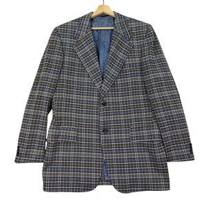 Vintage Sears Men 44XL Travelknit Blazer The Mens Store Blue Brown Plaid 70s USA
